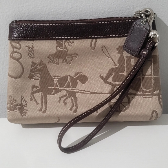 Coach Beige and Dark Brown Wristlet Good Cond - Picture 7 of 11